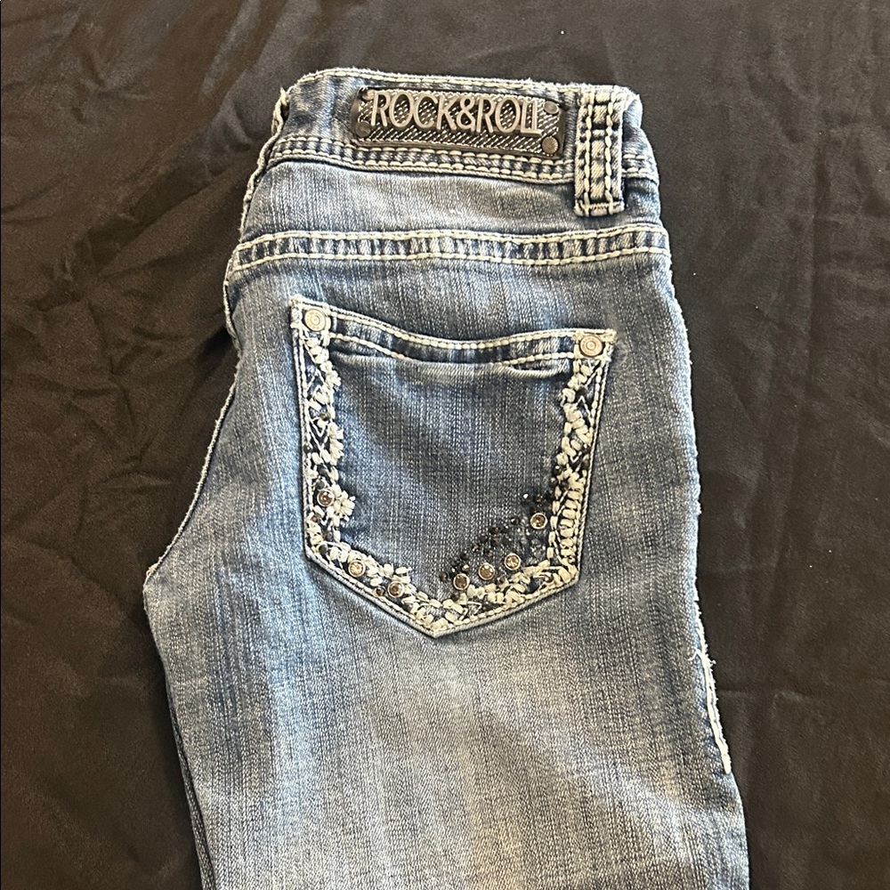 Rock & Roll Cowgirl Embellished Blue Boot Cut Jeans